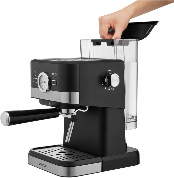 Ekspres do kawy Ciśnieniowy Kolbowy Sencor 1050W 20bar + Spieniacz mleka