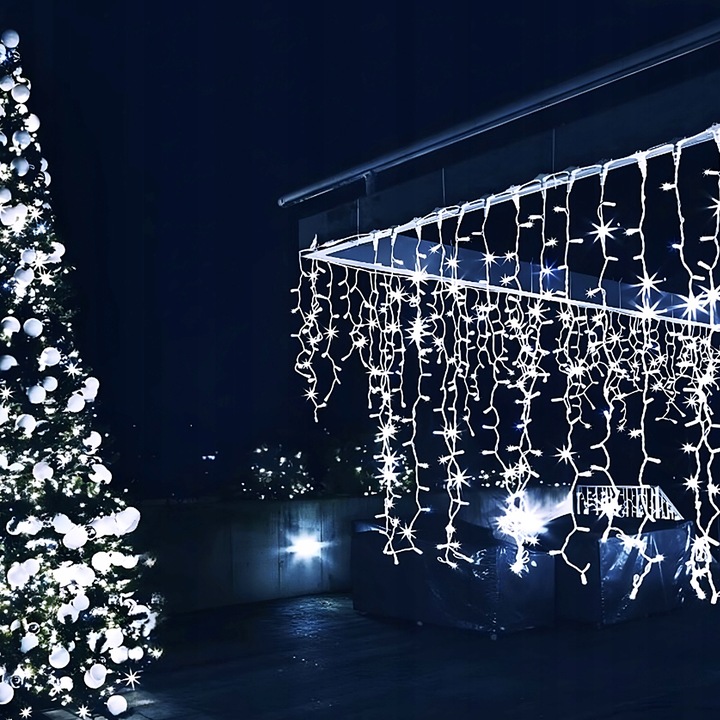 LAMPKI SOPLE 500 LED KURTYNA 13,2M ZEWNĘTRZNE WEWNĘTRZNE zimny biały