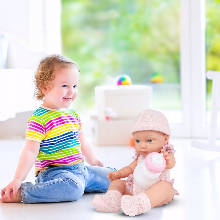 LALKA BOBAS NIEMOWLAK ŚLICZNA RÓŻOWE UBRANKO BUTELKA AKCESORIA DLA DZIECI