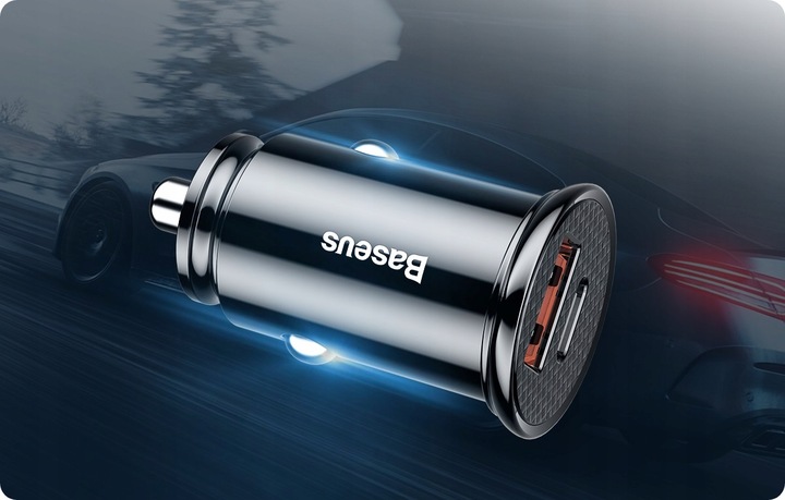 BASEUS MOCNA SZYBKA ŁADOWARKA SAMOCHODOWA USB USB-C TYP-C PD 30W QC 3.0 5A