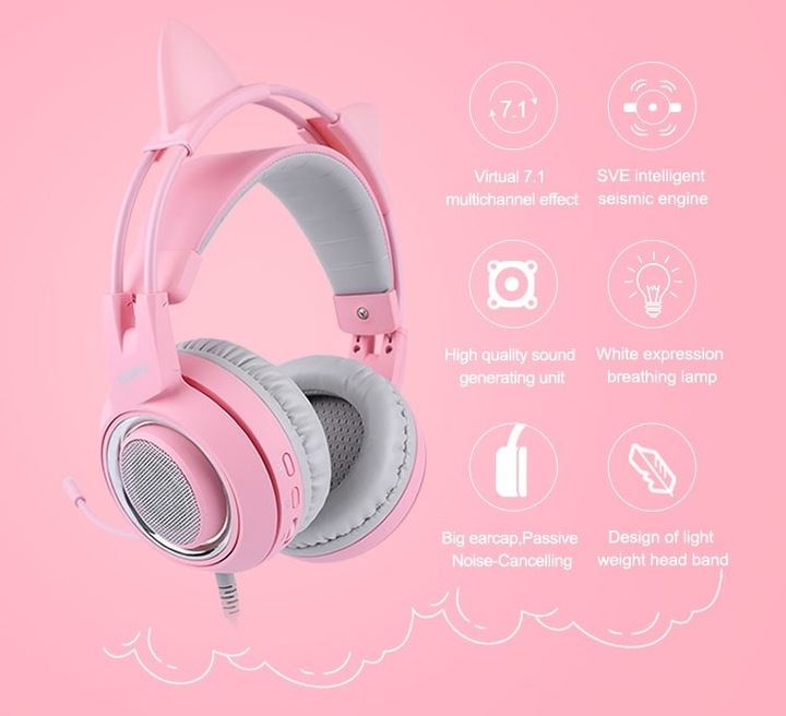 SŁUCHAWKI GAMINGOWE USB KOCIE USZY LED WIBRACJE !!