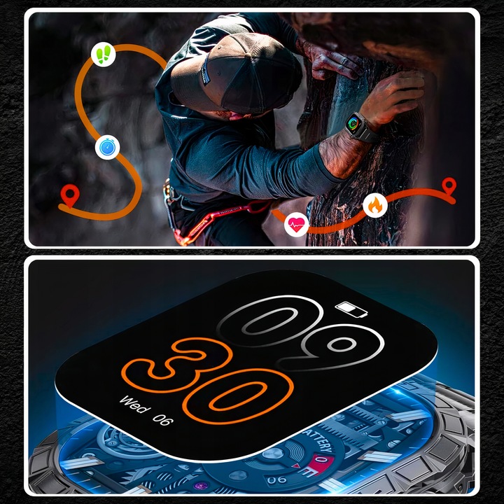 ZEGAREK SMARTWATCH MĘSKI WIELOFUNKCYJNY POMIARY ROZMOWY KROKI MENU PL