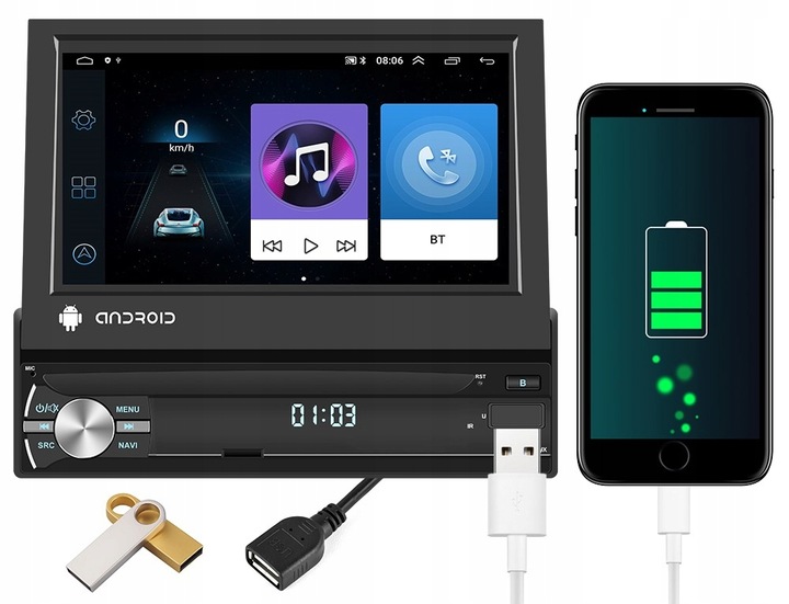 RADIO SAMOCHODOWE 1 DIN ANDROID 13 GPS USB WIFI DAB+ WYSUWANY AUX CARPLAY