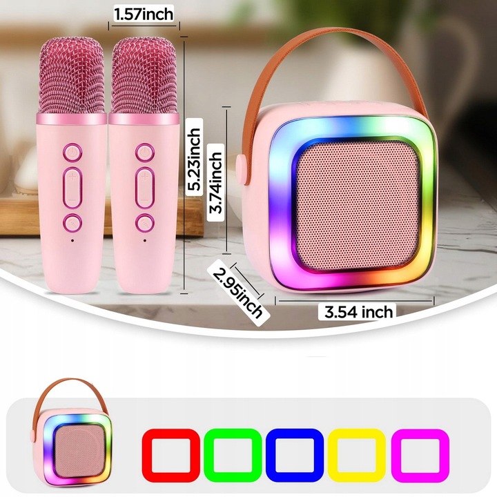 2 MIKROFONY USB JACK GŁOŚNIK PRZENOŚNY ZESTAW DO KARAOKE RGB BLUETOOTH