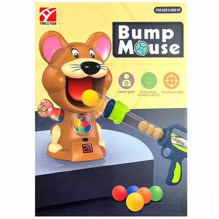GRA ZRĘCZNOŚCIOWA MYSZ STRZELANIE DO CELU PISTOLET KULKI PREZENT DLA DZIECI