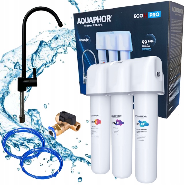 Filtr twardej wody pod zlew AQUAPHOR ECO H PRO zmiękczanie czarna wylewka
