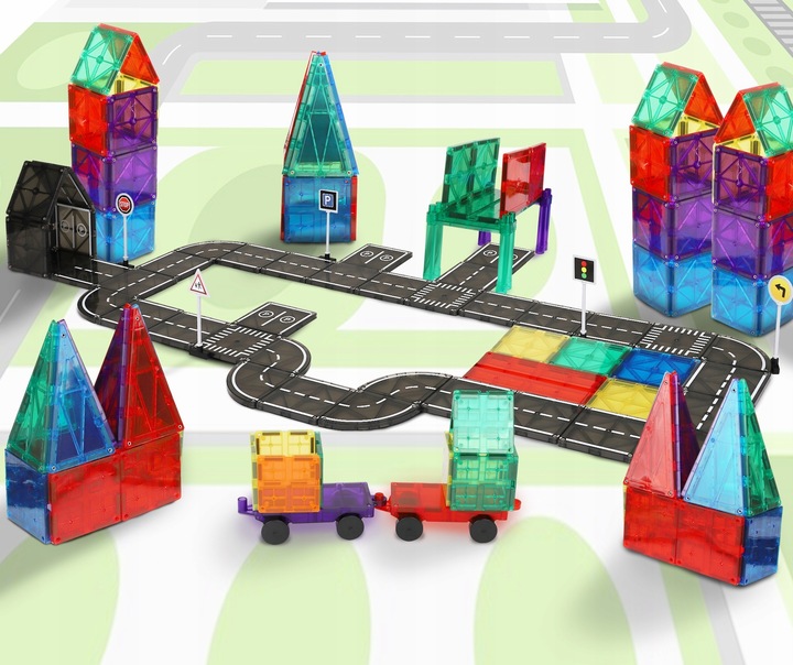 KLOCKI MAGNETYCZNE TOR SAMOCHODOWY DROGA ZE ZNAKAMI 50 ELEMENTÓW PLAYMAGS