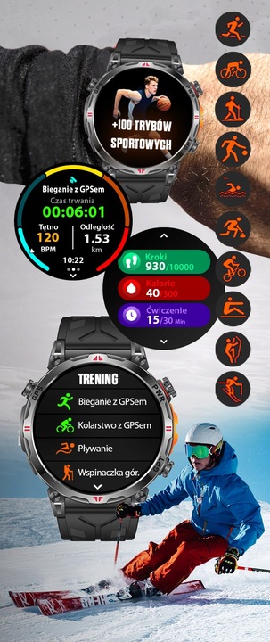 SMARTWATCH MĘSKI ZEGAREK CHAT GPT GPS ROZMOWY SPORT 650mAh 2 paski MENU POL