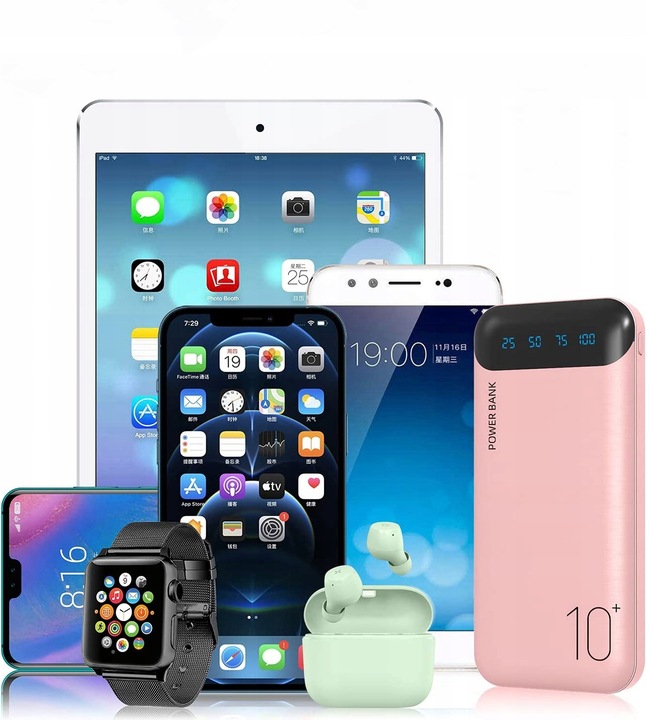 POWERBANK 10000mAh 2,4A 2×USB/USB-C QC PD SZYBKI WYDAJNY POWER BANK LED RÓ