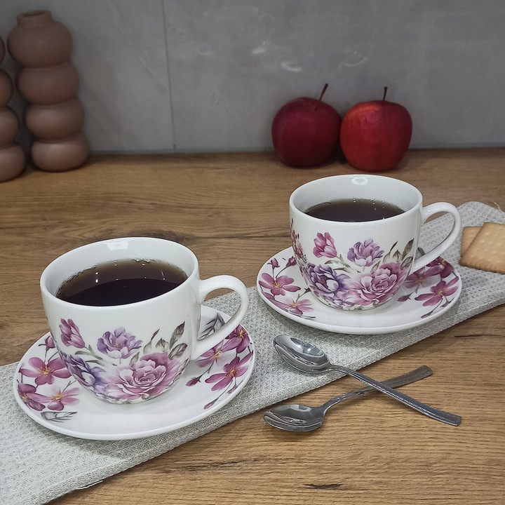 LIVELLO KOMPLET 2 FILIŻANEK PORCELANOWYCH ZE SPODKIEM 250 ML / 14 CM KWIATY
