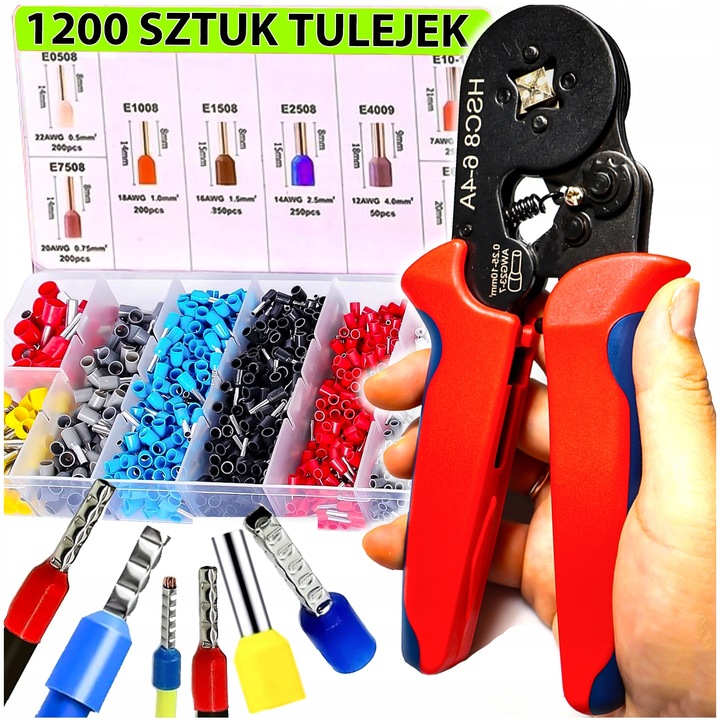 ZACISKARKA PRASKA KONEKTORÓW TULEJEK KOŃCÓWEK KABLI PRZEWODÓW ZESTAW x1200