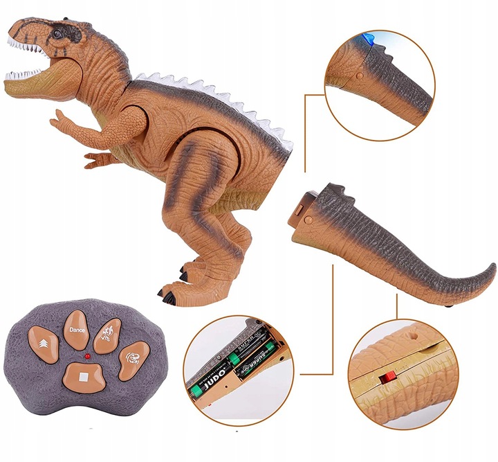DINOZAUR ROBOT ZDALNIE STEROWANY RC Pilot ŚWIATŁO DŹWIĘK CHODZI +5x Bateria