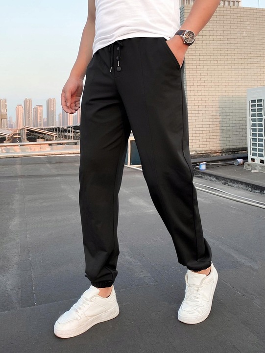 CZARNE SPODNIE DRESOWE JOGGERY KLASYCZNE GŁADKIE GUZIKI SHEIN S