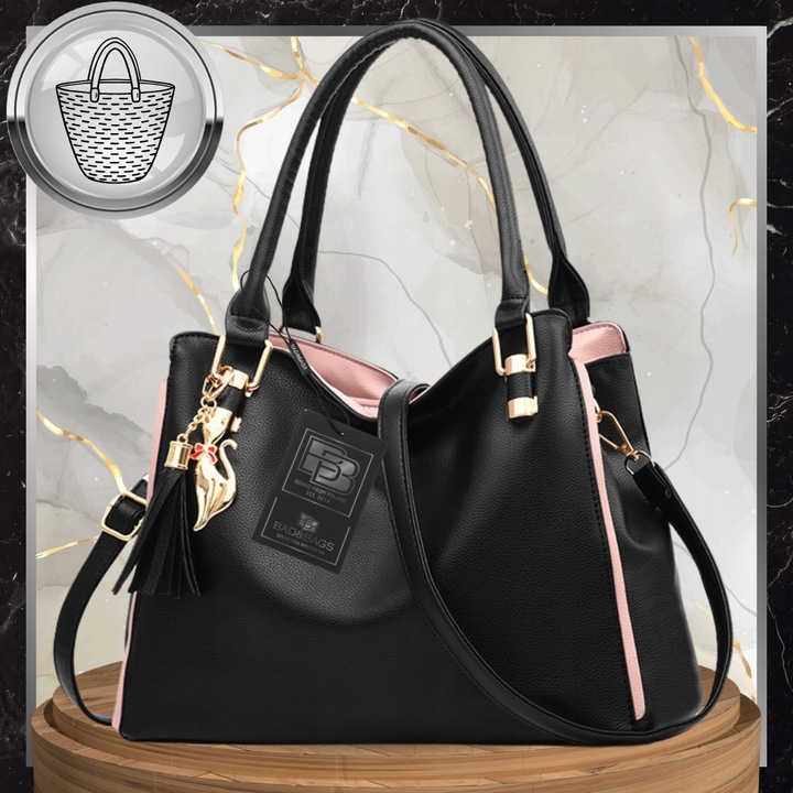 Torebka Damska Skórzana BAD&BAGS Na Ramię Torba Shopperka Czarna Pojemna