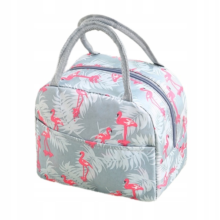 Torebka Termiczna LUNCH BOX Izolowana Na Jedzenie Błękitna Różowe Flamingi