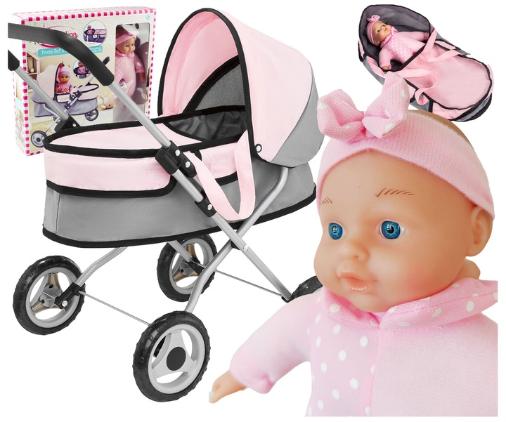 Lalka bobas miękka jak żywa zestaw wózek dla lalek nosidełko z akcesoriami