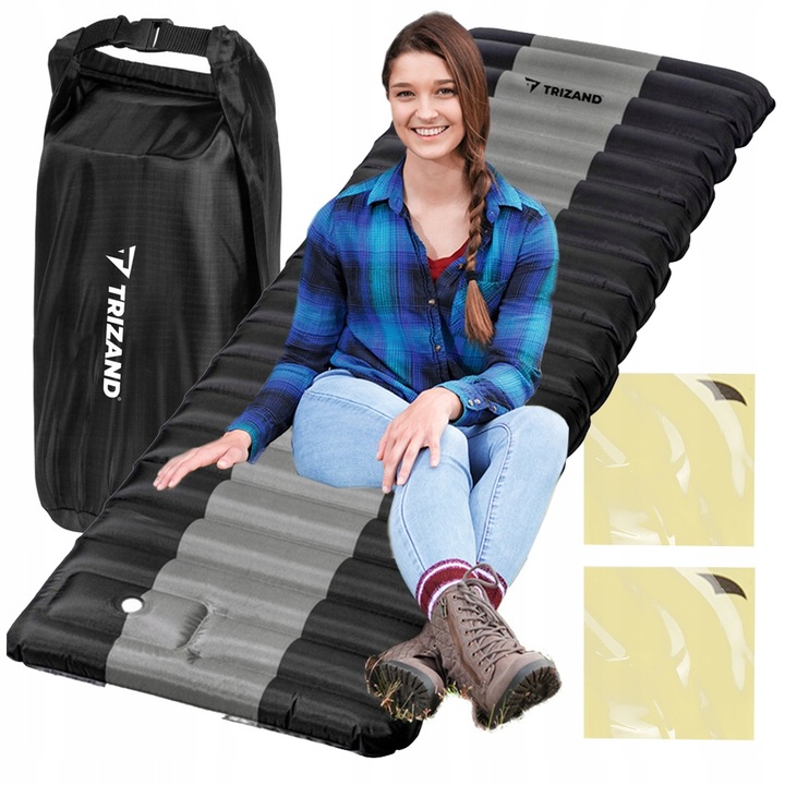 MATERAC DMUCHANY TURYSTYCZNY DO NAMIOTU ZWIJANY MOCNY + WBUDOWANA POMPKA