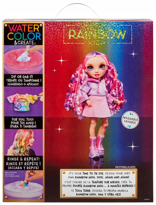 RAINBOW HIGH WATERCOLOR & CREATE LALKA DO MALOWANIA FIOLETOWE OCZY 507581