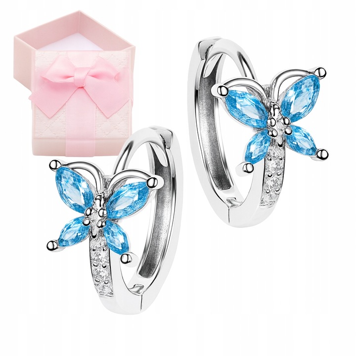 SREBRNE KOLCZYKI DLA DZIEWCZYNKI KÓŁKA Z MOTYLKIEM SREBRO 925 NA URODZINY