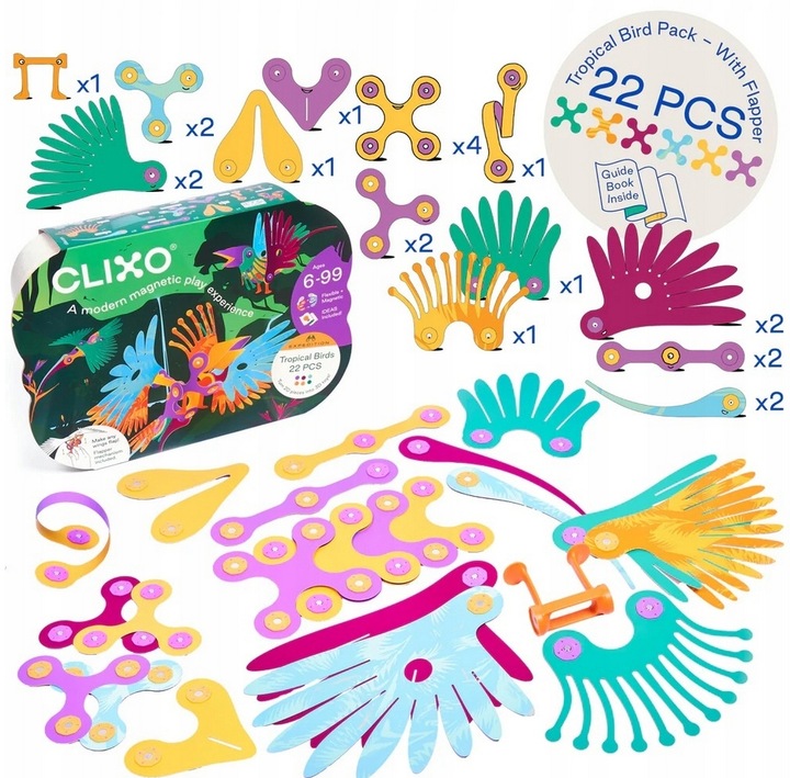 CLIXO CL-0149 Tropikalne Ptaki Kretywne magnetyczne klocki konstrukcyjne