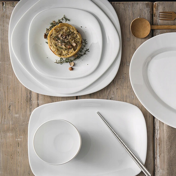 Serwis obiadowy na 12 osób kwadratowy do zmywarki biały 36e szkło hartowane