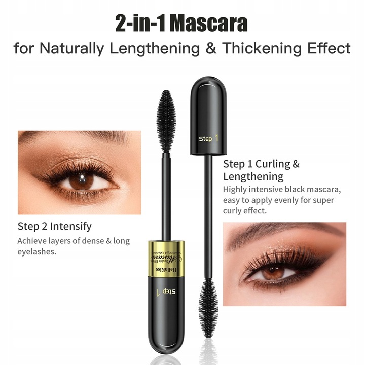 2 W 1 Tusz Do Rzęs 4D Mascara Pogrubiająco Wydłużający Czarny