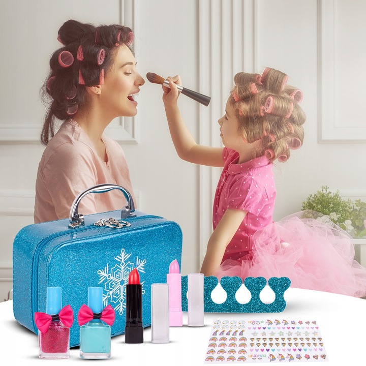 KUFEREK KOSMETYKÓW ZESTAW DO MAKIJAŻU I PAZNOKCI ŚNIEŻYNKA DLA DZIECI