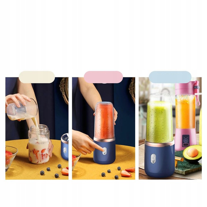 BLENDER KIELICHOWY PRZENOŚNY BEZPRZEWODOWY KEMPING 400ML 2 KUBKI