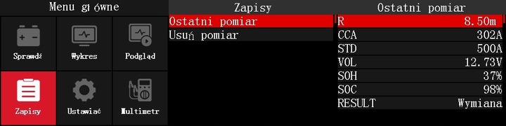 TESTER DO AKUMULATORÓW BATERII 6V 12V 24V 2-300AH MIERNIK CYFROWY j.POLSKI