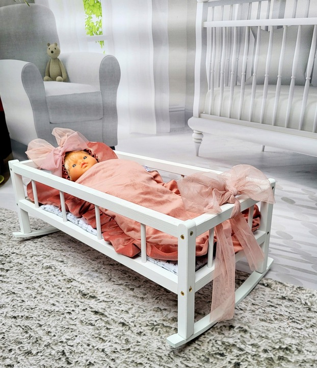 2w1 Łóżeczko – Kołyska XXL duże dla lalek z 3 elementową pościelą PL