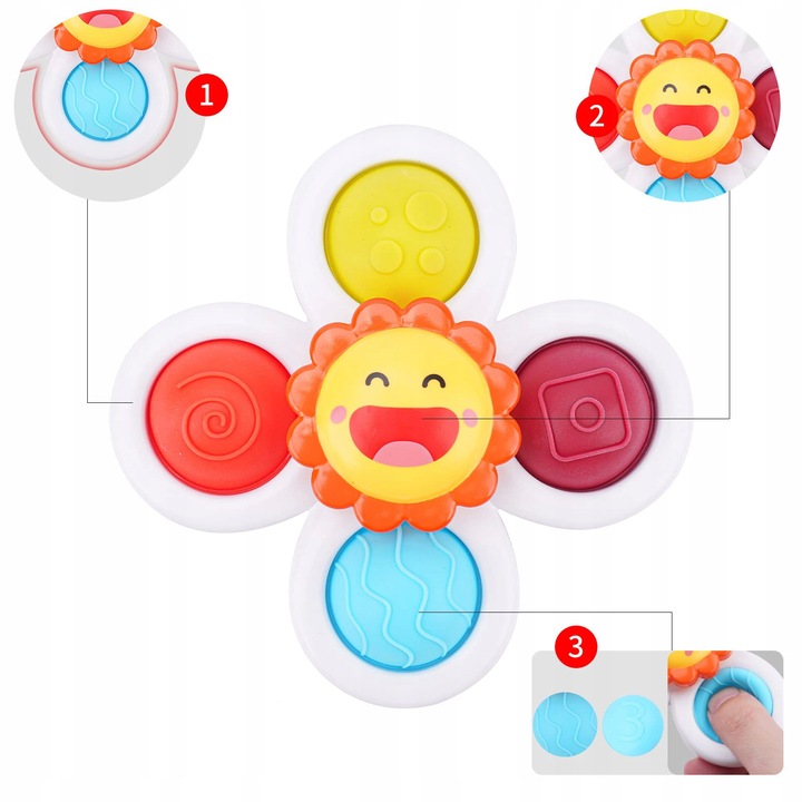 FIDGET SPINNER Z PRZYSSAWKĄ SENSORYCZNĄ KĄPIEL PREZENT GRZECHOTKA 3 SZTUKI