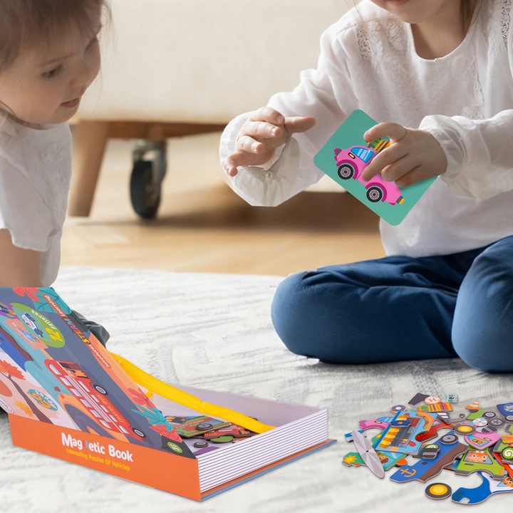 UKŁADANKA MAGNETYCZNA KSIĄŻECZKA PUZZLE POJAZDY 12 NA MAGNES 65 ELEMENTÓW