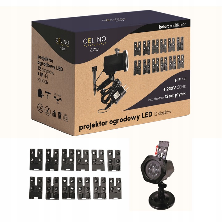WODOODPORNY PROJEKTOR LEDOWY OGRODOWY REFLEKTOR IP65 + 12 SLAJDÓW