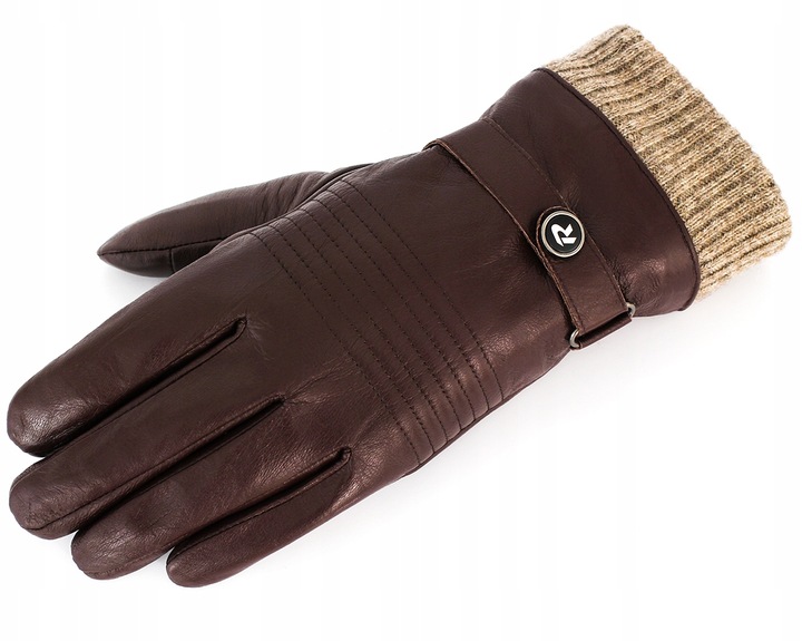 Reverse Rękawiczki REVERSE Skórzane MĘSKIE Brązowe ze SCIĄGACZEM roz. L