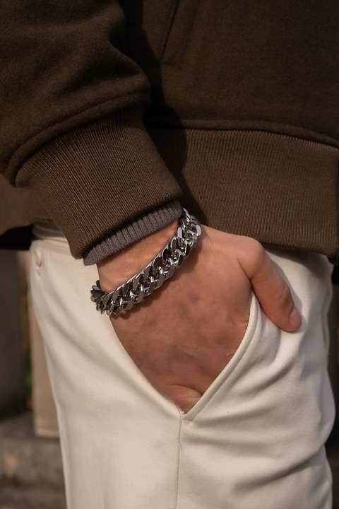 BRANSOLETKA MĘSKA SREBRNA PANCERKA GRUBA BRANSOLETA 15MM 96G GRAWER GRATIS