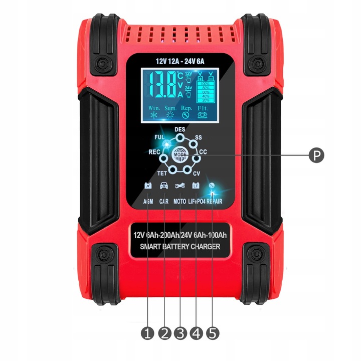 Prostownik SAMOCHODOWY AUTOMATYCZNY Z FUNKCJĄ NAPRAWY AKUMULATORÓW 12V 24V