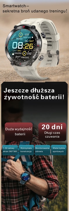 Smartwatch GRAVITY GT8-2 CZARNY Męski BRANSOLETA TĘTNO KALORIE SEN ROZMOWY