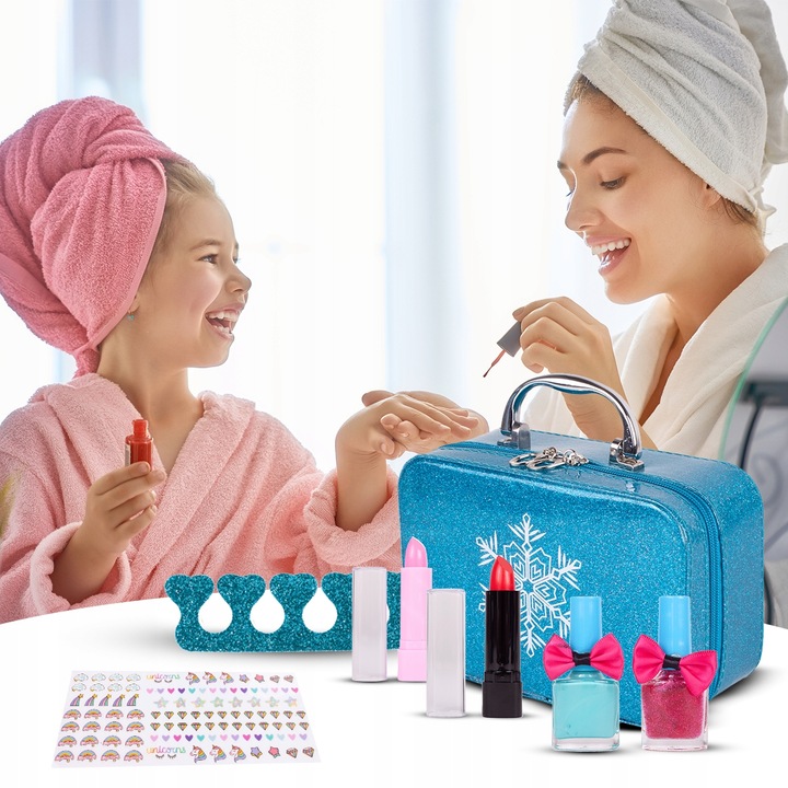 KUFEREK KOSMETYKÓW ZESTAW DO MAKIJAŻU I PAZNOKCI ŚNIEŻYNKA DLA DZIECI