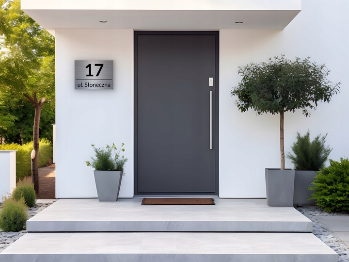 NIERDZEWNY NUMER NA DOM 32x21cm TABLICZKA ADRESOWA Z NUMEREM DOMU ALUMINIUM