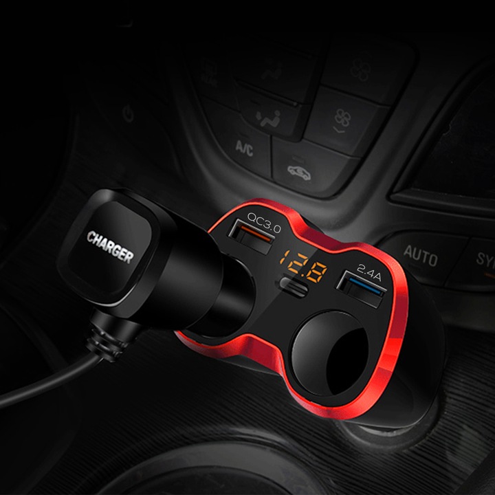 Rozdzielacz Gniazda Zapalniczki 12-24V Ładowarka 2xUSB QC Woltomierz 150W
