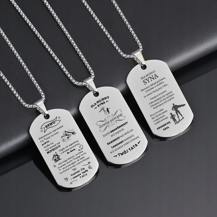 Srebrny Nieśmiertelnik Grawer Prezent dla Syna od Taty Naszyjnik Męski BOX
