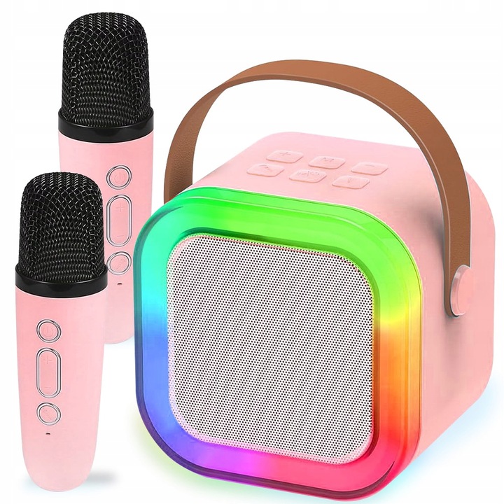 ZESTAW GŁOŚNIK BLUETOOTH PRZENOŚNY KARAOKE RGB 2 MIKROFONY USB SD MINI JACK