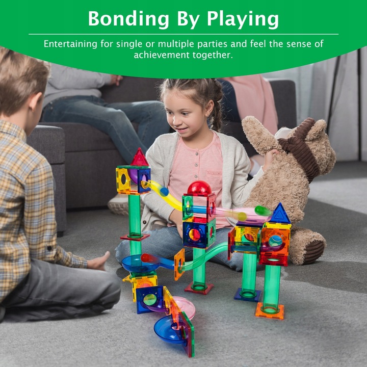 Tor kulkowy Klocki magnetyczne konstrukcyjne edukacyjne70 el kulodrom PTG70