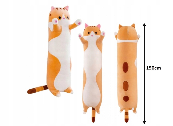 Długi Uroczy Kotek Kot Maskotka Poduszka Pluszak Pomarańczowy 150cm XL