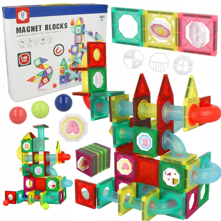 KLOCKI MAGNETYCZNE DLA DZIECKA 3D EDUKACYJNE TOR KULKOWY ZJEŻDŻALNIA 148EL