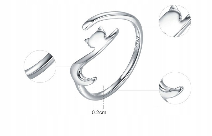 PIERŚCIONEK OTWARTY SREBRNY KOT KOTEK SREBRO 925