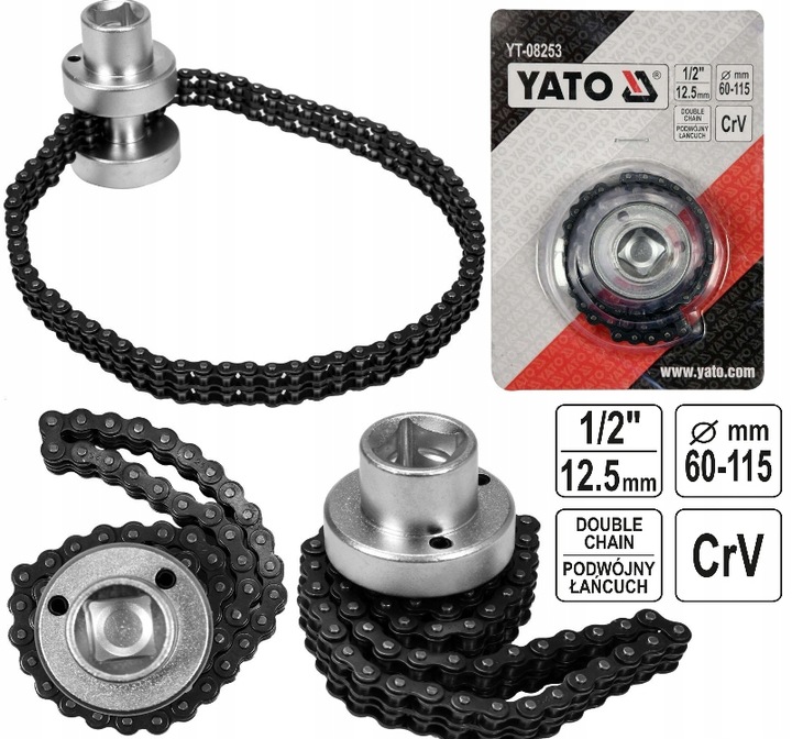 YATO KLUCZ ŁAŃCUCHOWY DO FILTRÓW OLEJU ZAKRES 60-115MM NAPĘD 1/2"