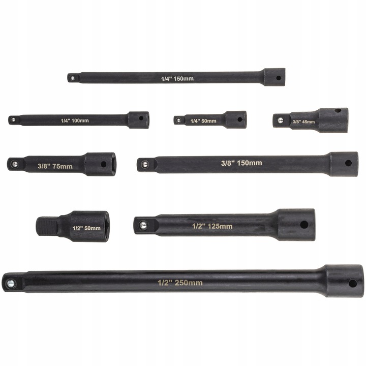 ZESTAW PRZEDŁUŻEK UDAROWYCH 1/4 3/8 1/2 UDAR KLUCZY NASADKI 9 EL