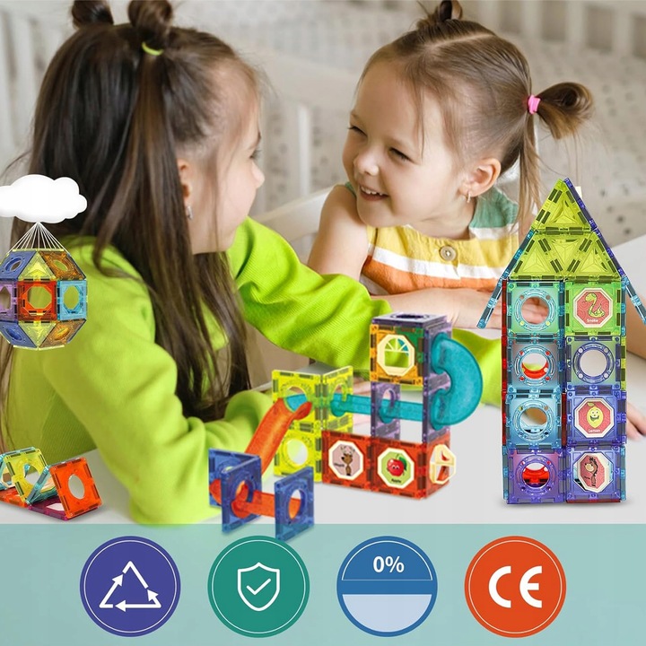 KLOCKI MAGNETYCZNE KONSTRUKCYJNE EDUKACYJNE ZESTAW 110EL PANELE 3D ŚWIECĄCY