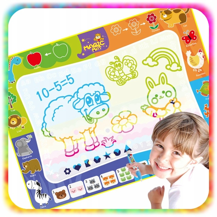 MATA WODNA DO MALOWANIA RYSOWANIA 120x90 Pieczątki Formy Pisaki ZESTAW XXL